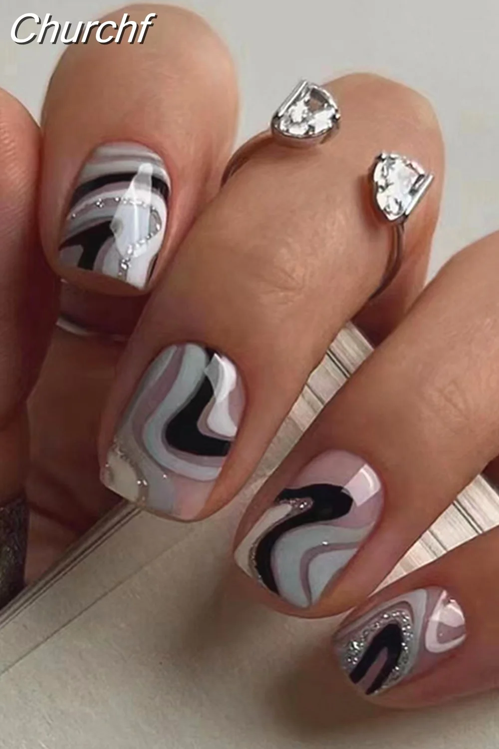 Churchf Short French False Nail Simple Square Head Fake Nails Press on Nail Wearable Full Cover Artificial Nail Tips Manicure-Nail Inspo