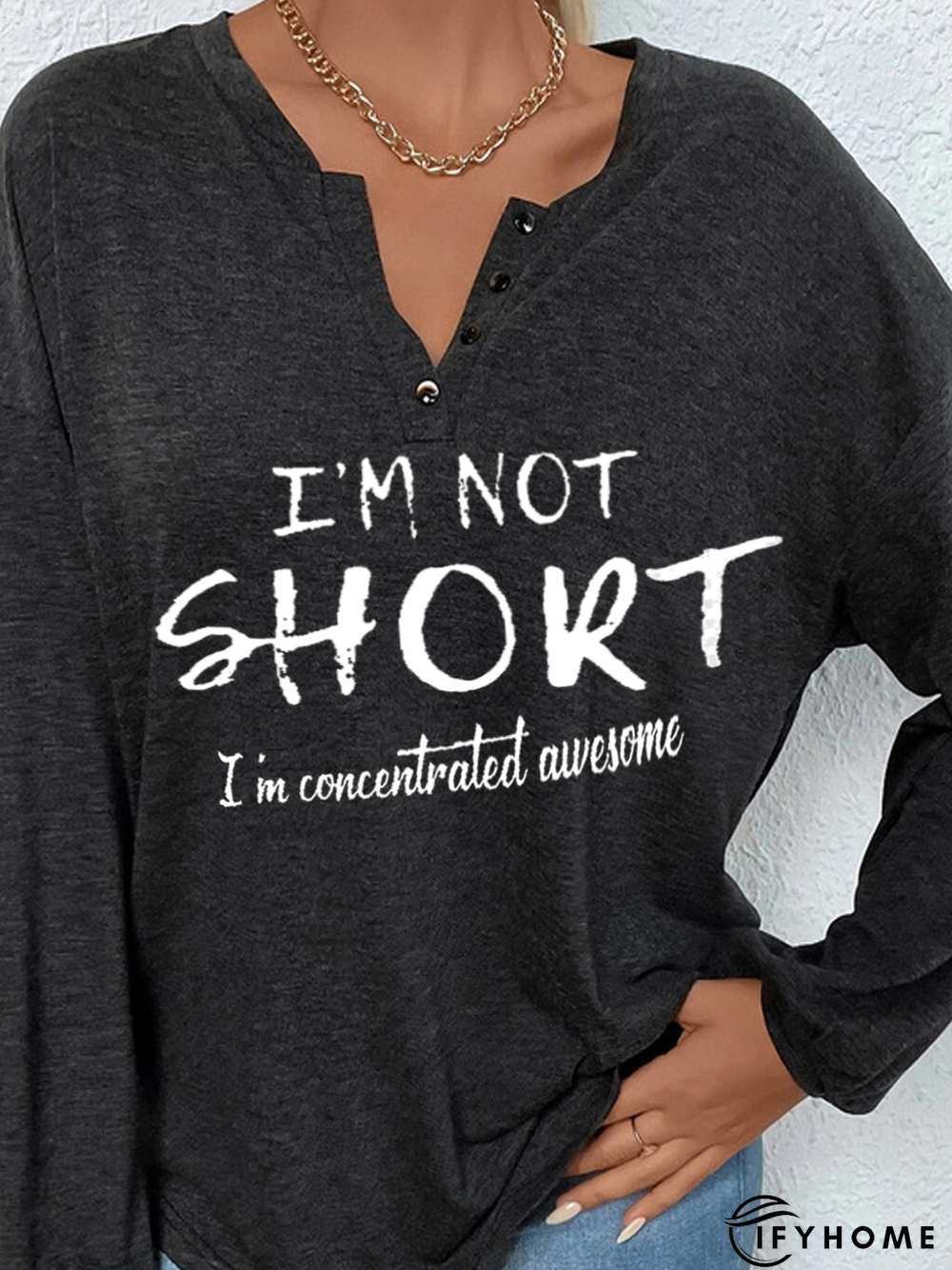 Loose V Neck Buckle Casual T-Shirt | IFYHOME