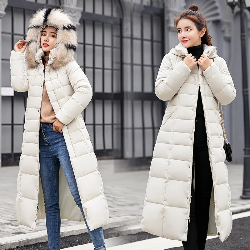 Woherb New Cotton-Padded Clothes Women 2023 Korean Version Extended Over The Knee Color Hair Collar Large Size Down Cotton-Padded Jacket Slim Cotton-Padded Jacket Women-Outfit Ideas