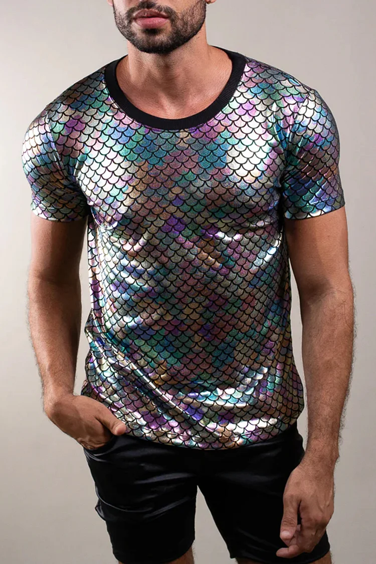 Metallic Rainbow Fish Scale Pattern T-shirt [Pre-Order]