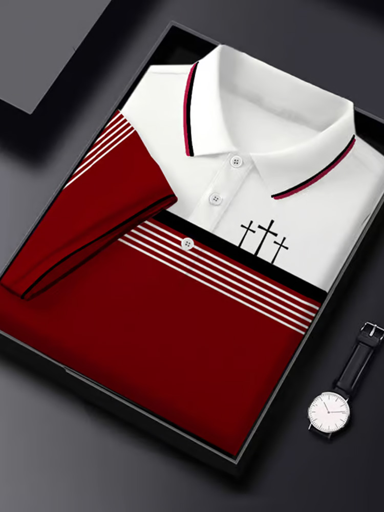 Comstylish Men's Retro Faith Casual Printed Polo Shirt