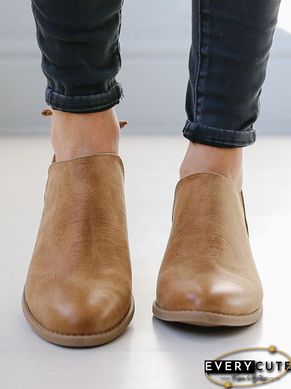 Pu Chunky Heel Zipper Pumps