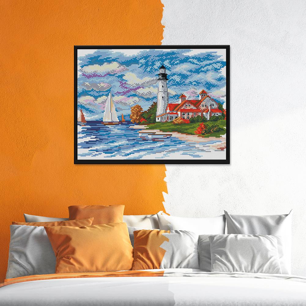 

Seaside Lighthouse - 14CT Stamped Cross Stitch - 38*30cm, 501 Original