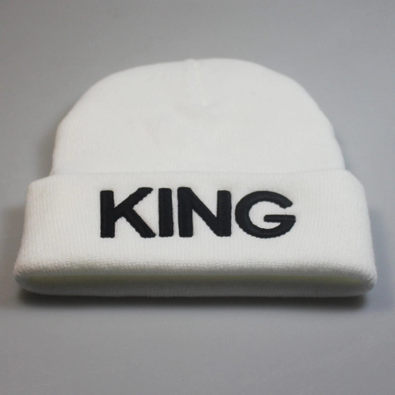 Domestic Explosions KING Embroidered Knitted Hat QUEEN Couple Winter Women’s Wool Hat