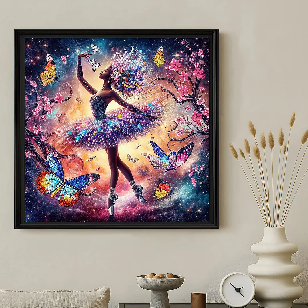 Diamond Painting - Partial Special Shaped Drill - Butterfly Dance Girl(Canvas|30x30cm)