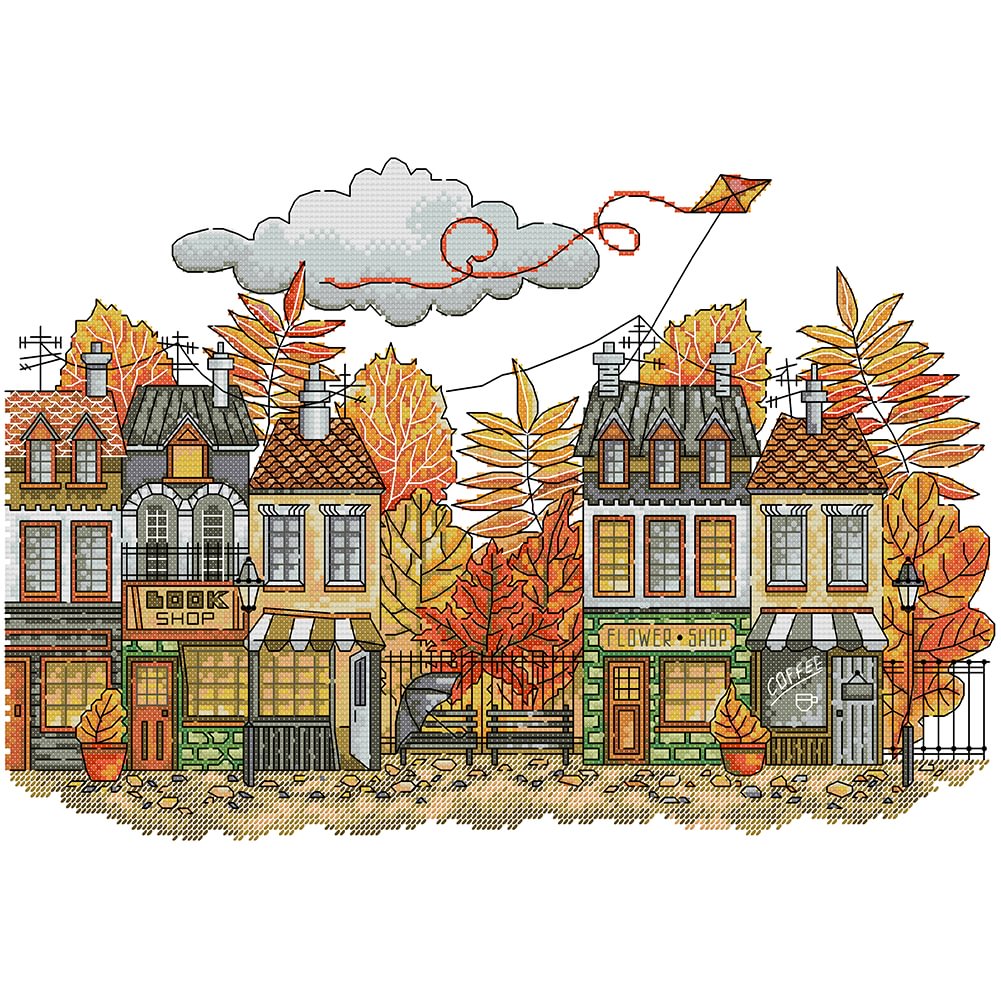 Autumn Street - 14CT Joy Sunday Stamped Cross Stitch(44*30cm)