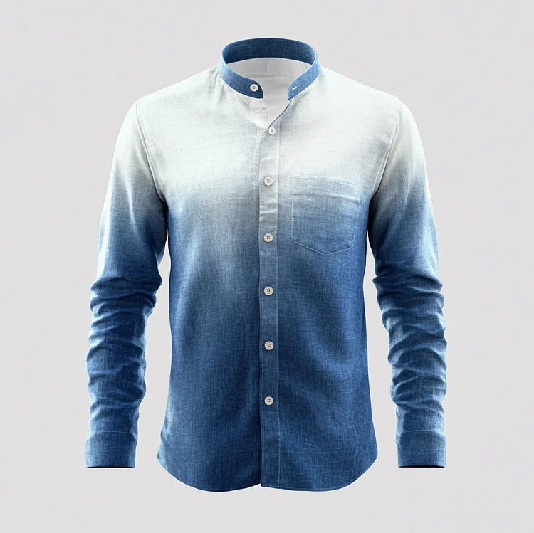Men's Ombre Pattern Stand Collar Single Breasted Long Sleeve Shirt