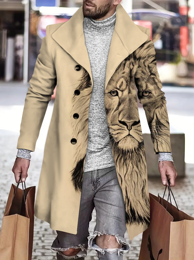 Men's fashion geometric print mid-length coat 049
