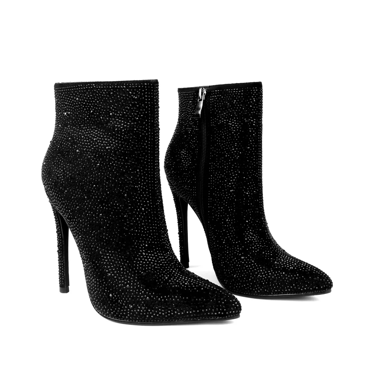 100mm/120mm Women's Rhinestone Ankle Boots with Closed Pointed Toe  Stilettos Autumn  Warm Dress Booties -vocosishoes