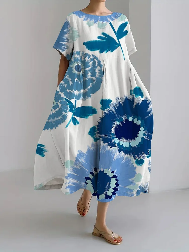 Women's Retro Botanical Floral Design Printed Casual Loose Dress