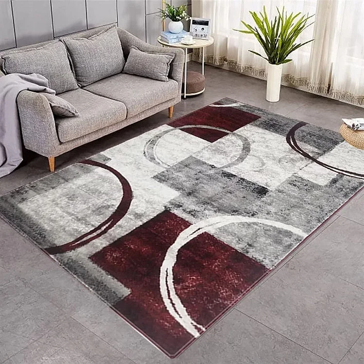 Burgundy Gray Geometric Circle Carpet for Living Room Home Decoration Sofa Table Large Area Rugs Abstract Non-slip Floor Mat