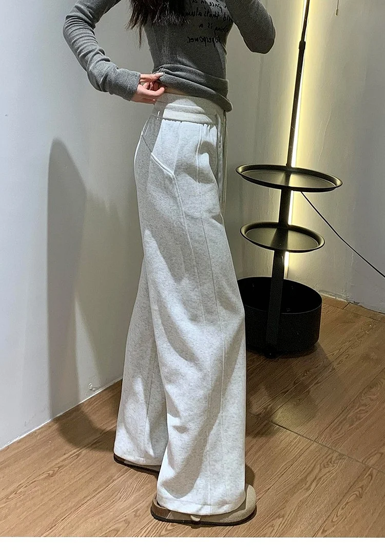 High Waist Wide Leg Pants in Gray for Women Fleece Lined