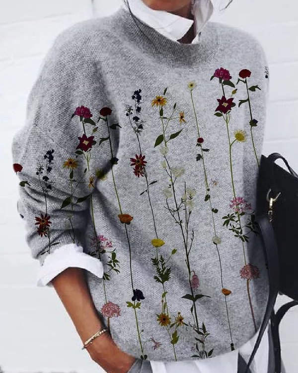 Casual Fashion Flower Print Long-Sleeved Pullover