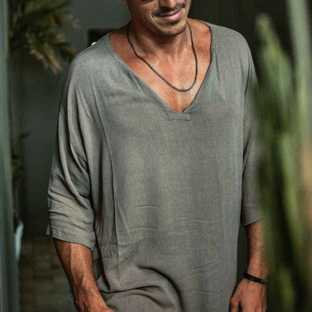 Men's Linen Simple Threequarter Sleeve Shirt