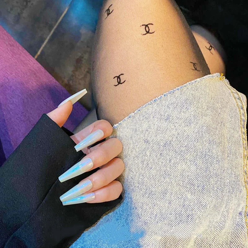 24PCS/box Gradient Color Ballet Med-Length Fake Nails press on full cover Wearing Wearable acrylic nail tips with glue for girls-Nail Inspo