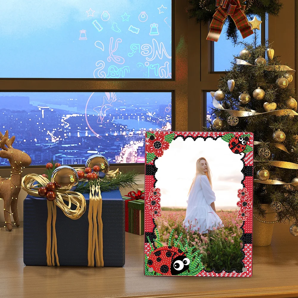 5D DIY Ladybug Floral Special Shape Diamond Painting Photo Frame Home Decor