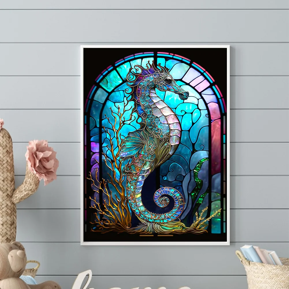 Partial AB Diamond Painting - Full Round Drill - Stained Glass Hippocampus(Canvas|35*45cm)