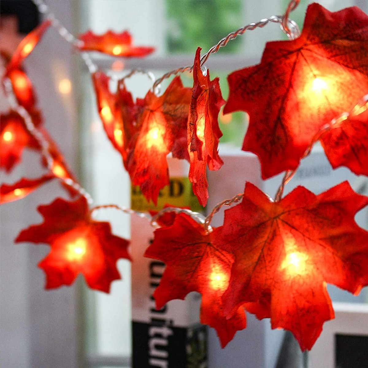 Tegooe Battery Powered Maple Leaf LED String Lights - Fall Holiday Decor