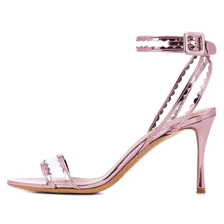 Pink transparent PVC Ankle Strap Heels Sandals |FSJ Shoes