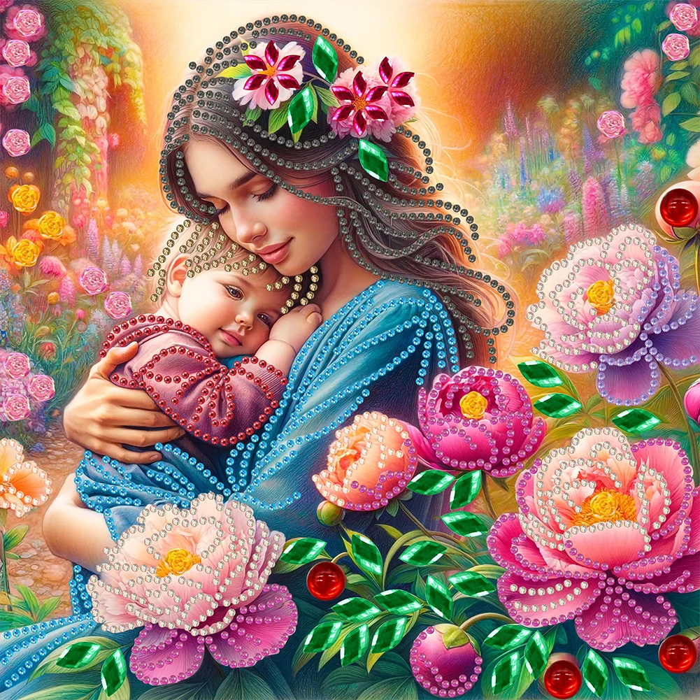 Partial Special-shaped Crystal Rhinestone Diamond Painting - Mother and Child(Canvas|30*30cm)
