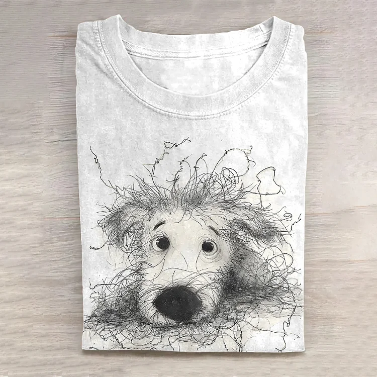 Comstylish Scrawled Puppy  Dog Art Print Casual Short Sleeve T-Shirt