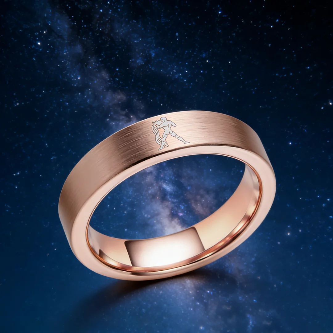 Flat Aquarius Tungsten Wedding Bands Tungsten Rings Rose Gold Comfort fit for Womens or Mens 4MM 6MM 8MM