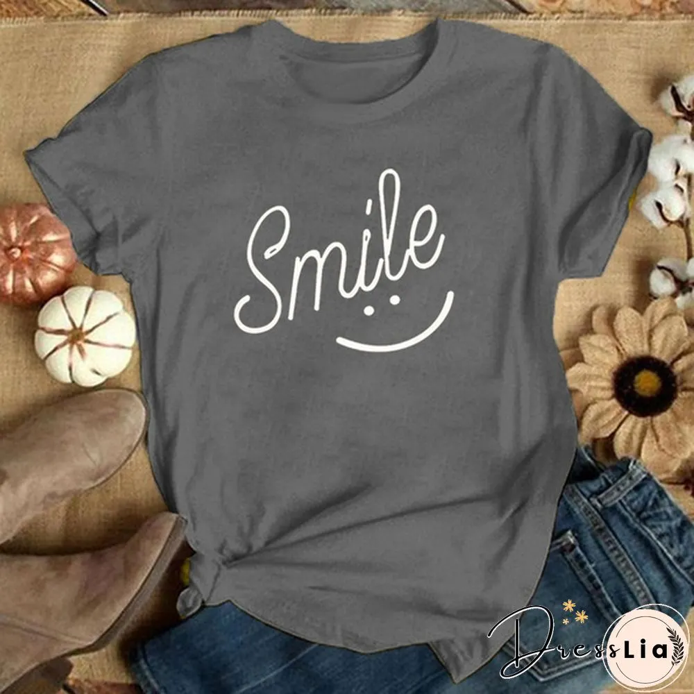Smile Print Women T Shirt Short Sleeve O Neck Loose Women Tshirt Ladies Tee Shirt Tops