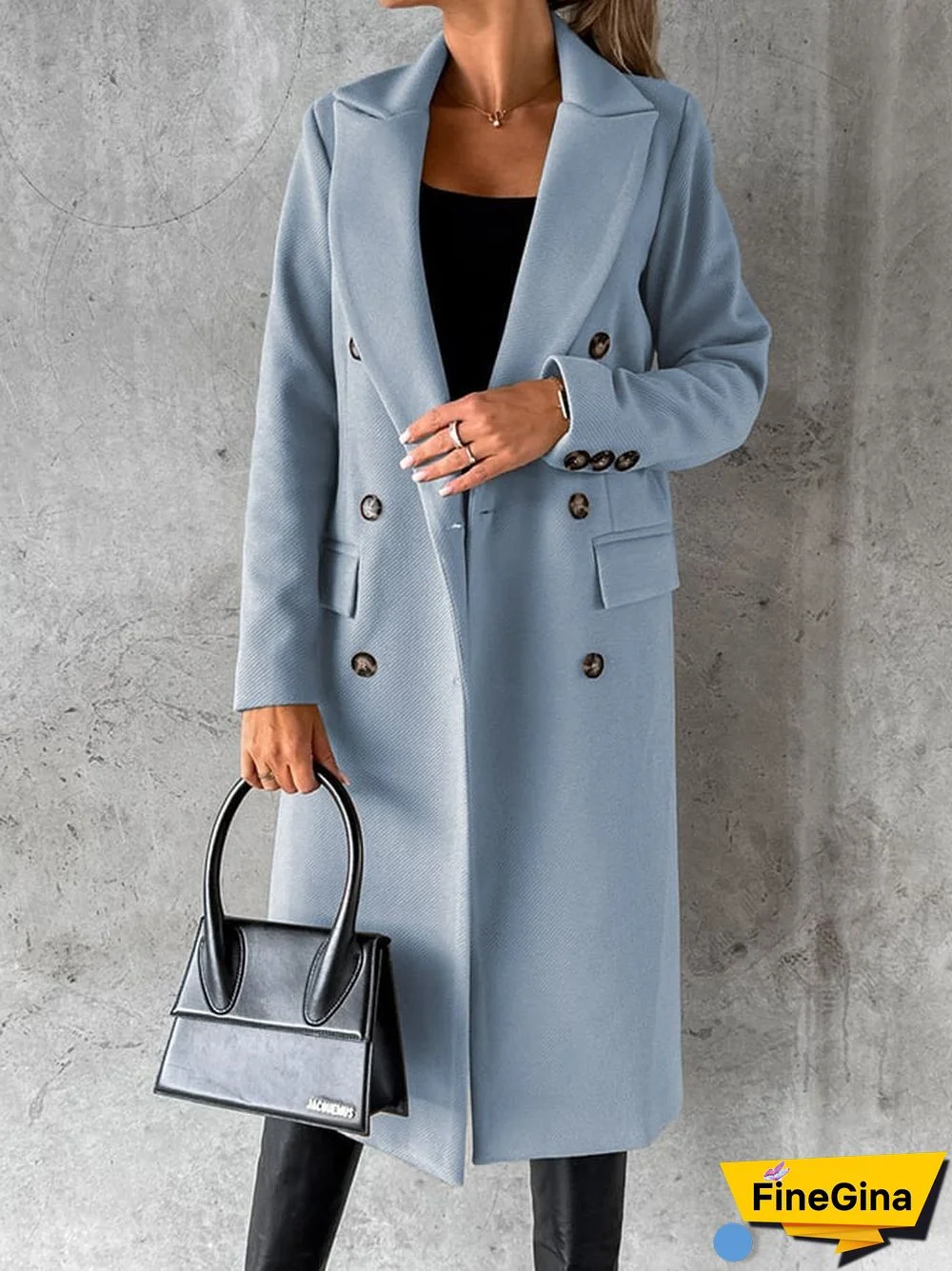Fashion Lapel Double-Breasted Solid Color Long-Sleeved Coat Coat
