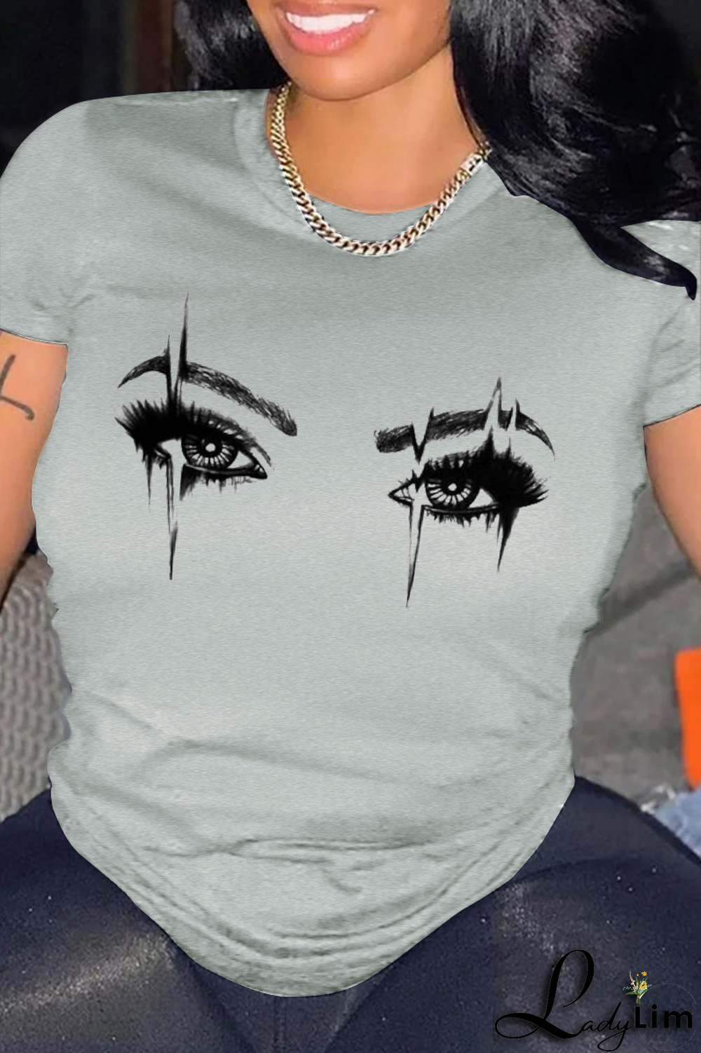 Orange Casual Daily Eyes Printed Patchwork O Neck T-Shirts