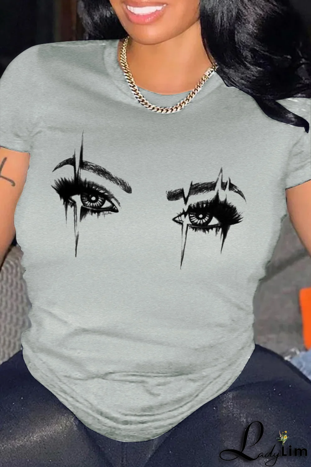 Orange Casual Daily Eyes Printed Patchwork O Neck T-Shirts