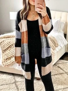 Striped knit cardigan sweater