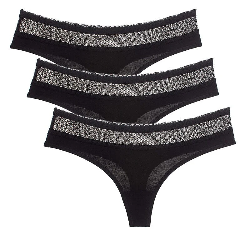 3Pcs/set Women Thongs Soft Cotton G-String Panties Sexy Lace Underpants Lingerie Female Underwear M-XL Girl Thong