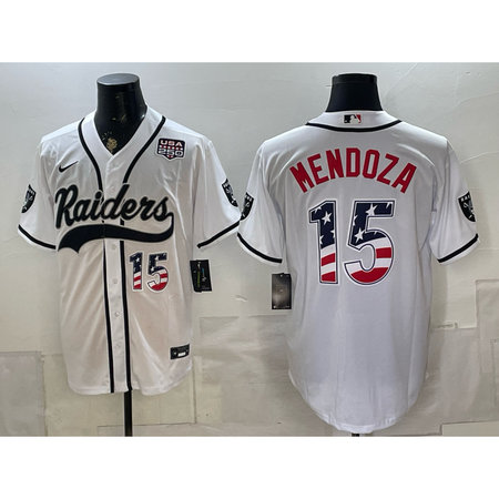 Men's Las Vegas Raiders #15 Fernando Mendoza White USA 250 Fourth of July Vapor Limited Baseball Jersey 4Z5G
