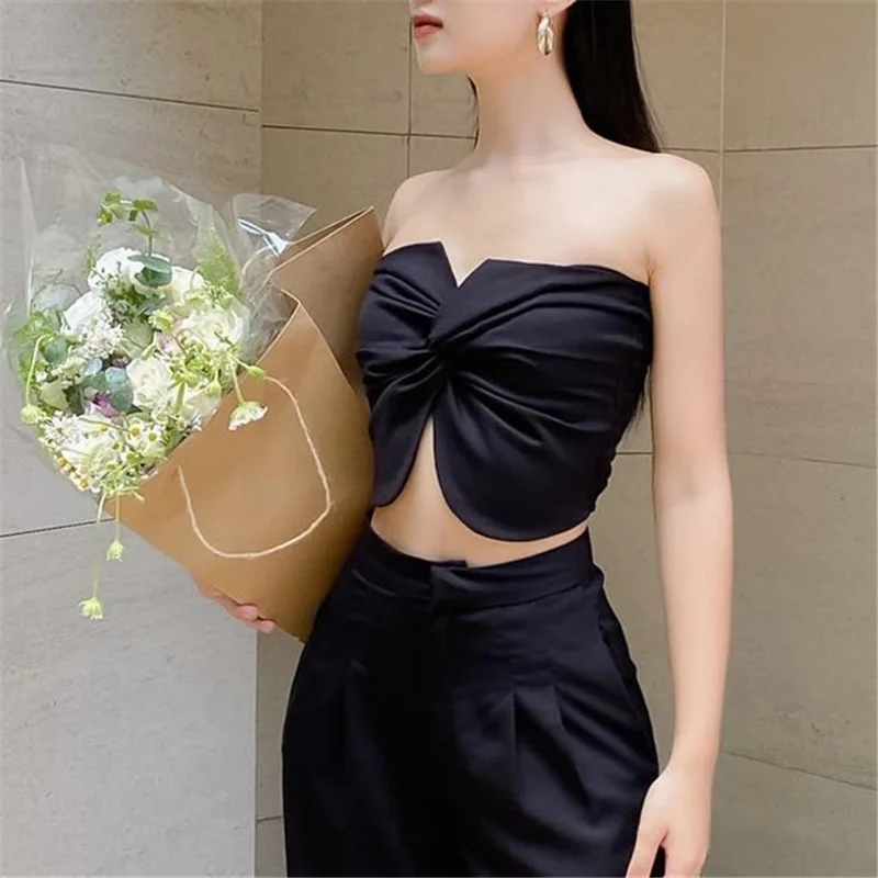 Uveng Uveng Women's Summer Fashion Short Bow Slim Sleeveled Kink Collar Chest