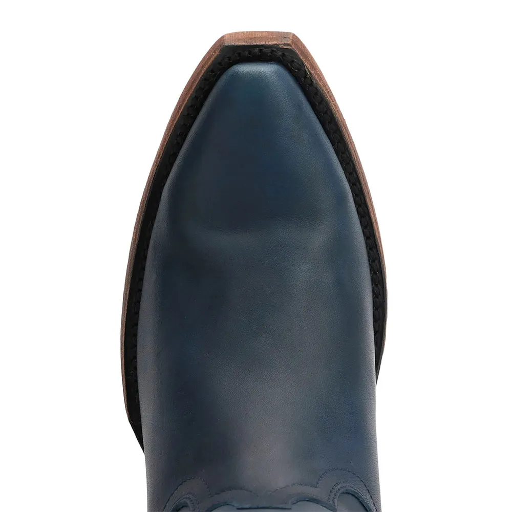 Snip Toe Chunky Heel Pull Tab Classic Western Boots for Women in Navy