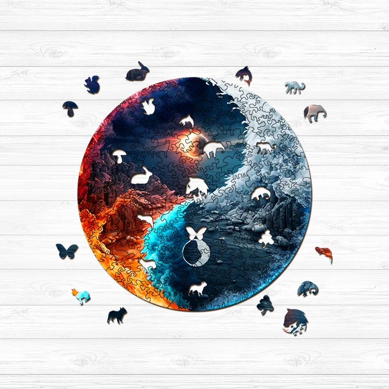 Jeffpuzzle™-Jeffpuzzle™Yinyang Ice and fire Wooden Jigsaw Puzzle
