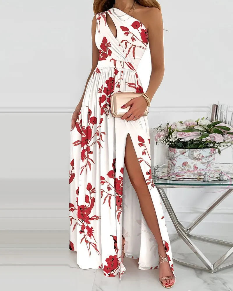 Brownm Slant Shoulder Hollow-out Elegant Other Commuter Gradient Color High Long Dress