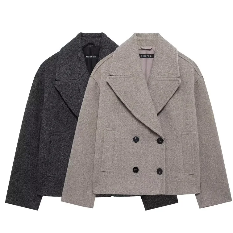 Nigikala Nigikala Women's Clothing Explosion Double Buckle Wool Blending Double Buckle Dress Short Coat