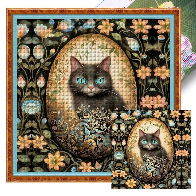 【Huacan Brand】Easter Black Cat 11CT Stamped Cross Stitch 45*45CM