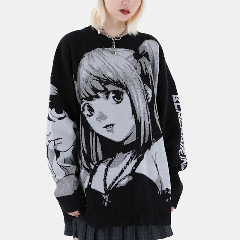Comic Girl Print Pullover Sweater