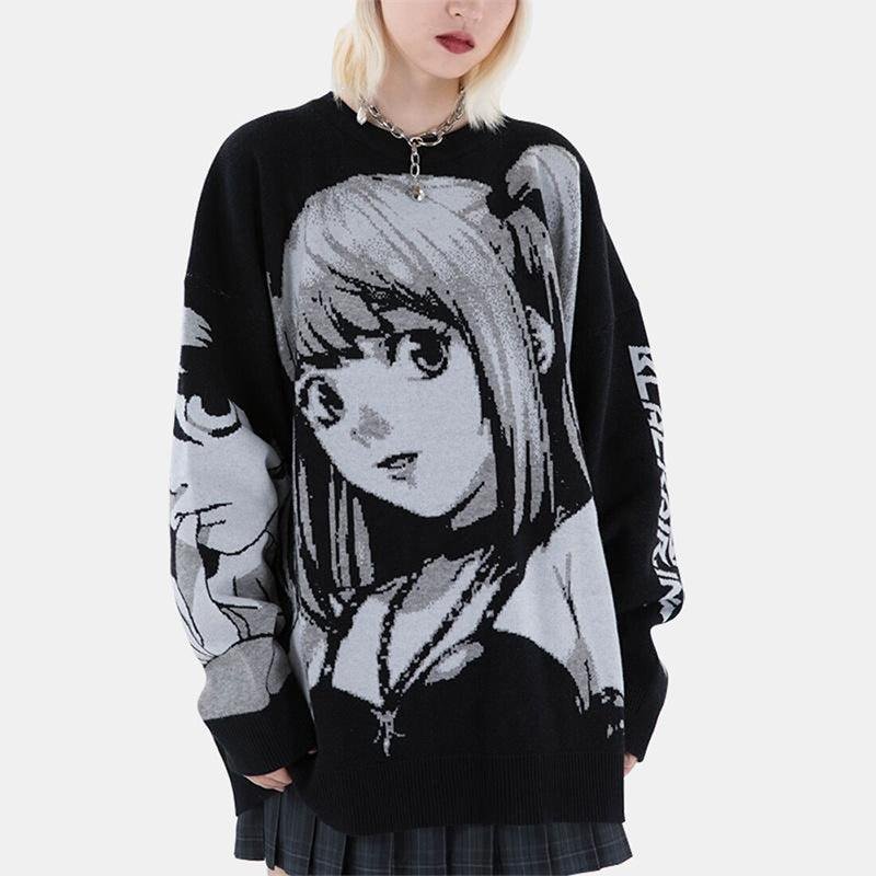 Comic Girl Print Pullover Sweater