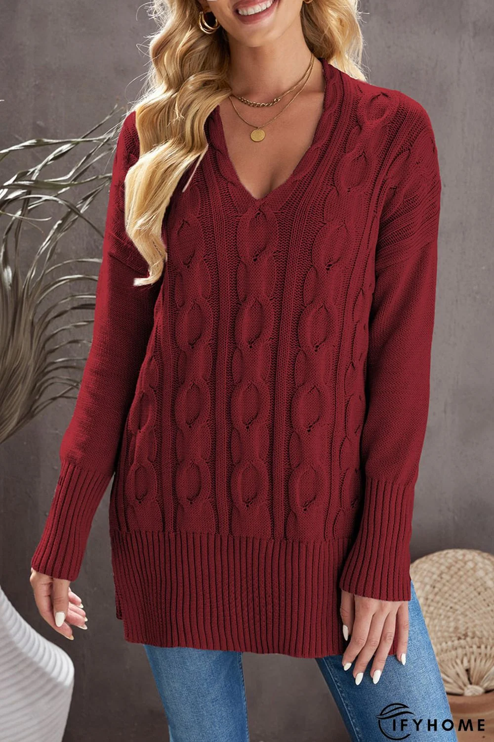 Wine Oversized Cozy up Knit Sweater | IFYHOME