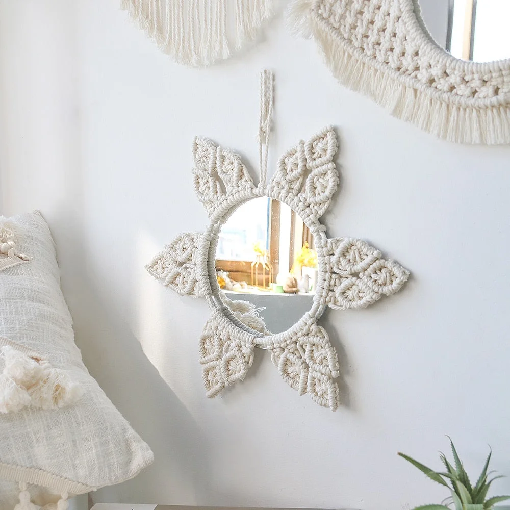 Boho Macrame Wall Hanging Round Decorative Wall Mirrors Home Decor ,Bedroom,Living Room,Nursery,Party Christmas Decorations Gift
