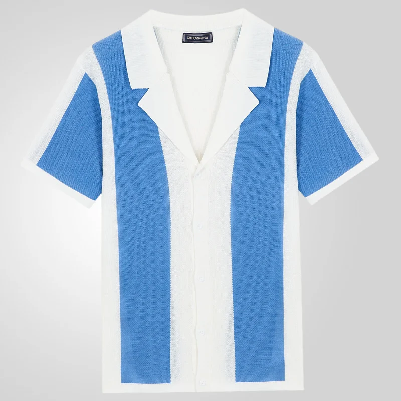 Uveng Uveng And South Korea New Men's Clothing Summer Temperament Shirt Collar Knitted Shirt Splicing Color Business POLO Shirt Men SY0108