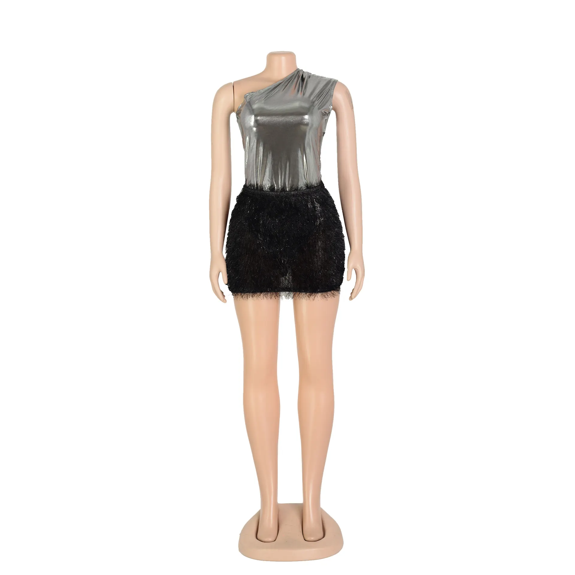 Women Clothing Skirt Set Jumpsuit Glossy Sexy Skirt Two Piece Set