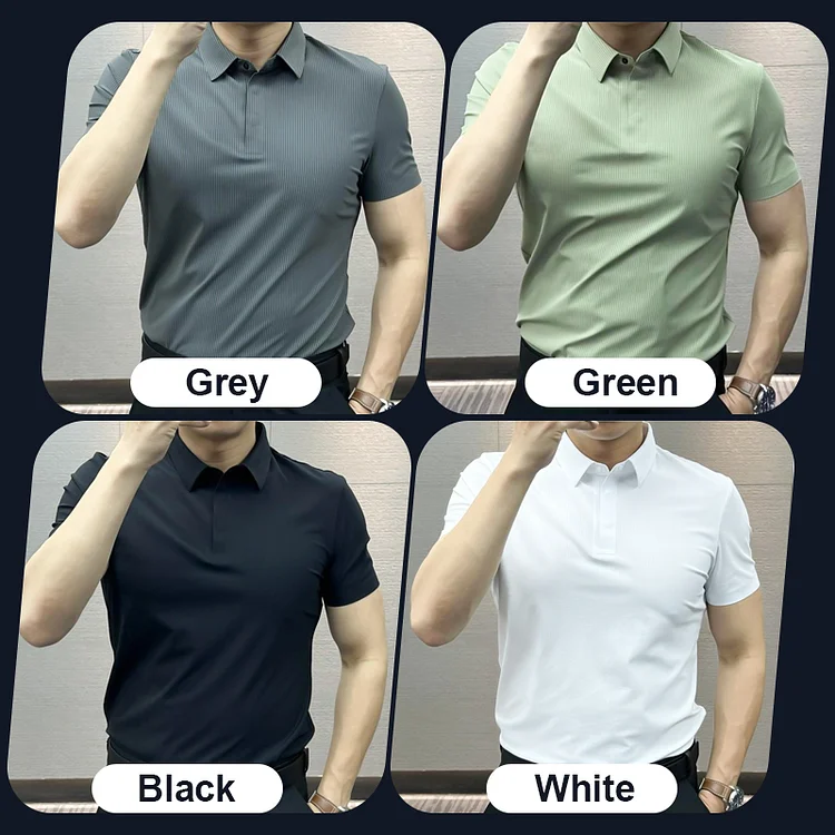 Ice Silk Stretch Slim Fit Casual Short Sleeve Shirt for Men