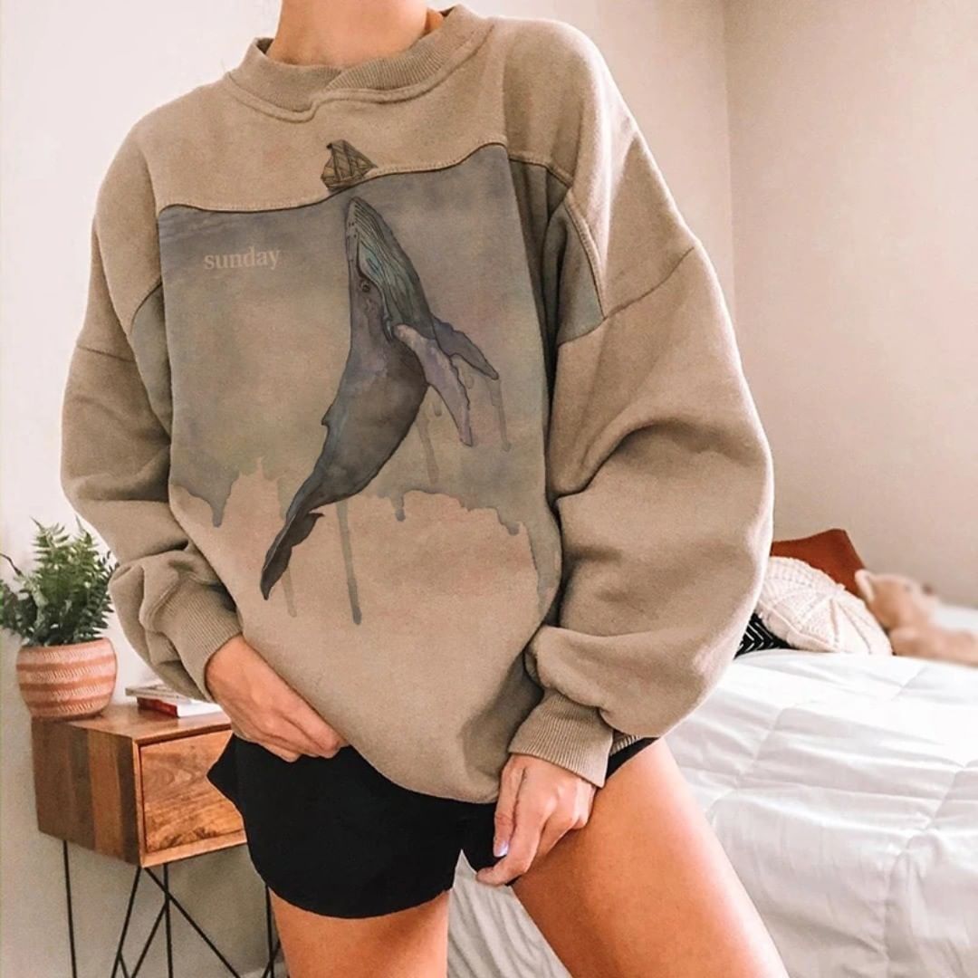 Womens Fashion Round Neck Embroidered Loose Sweatshirt Wq42 / [blueesa] /