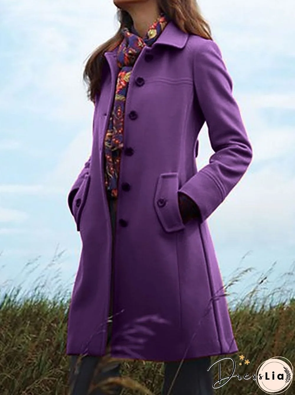 Cotton-Blend Casual Solid Outerwear