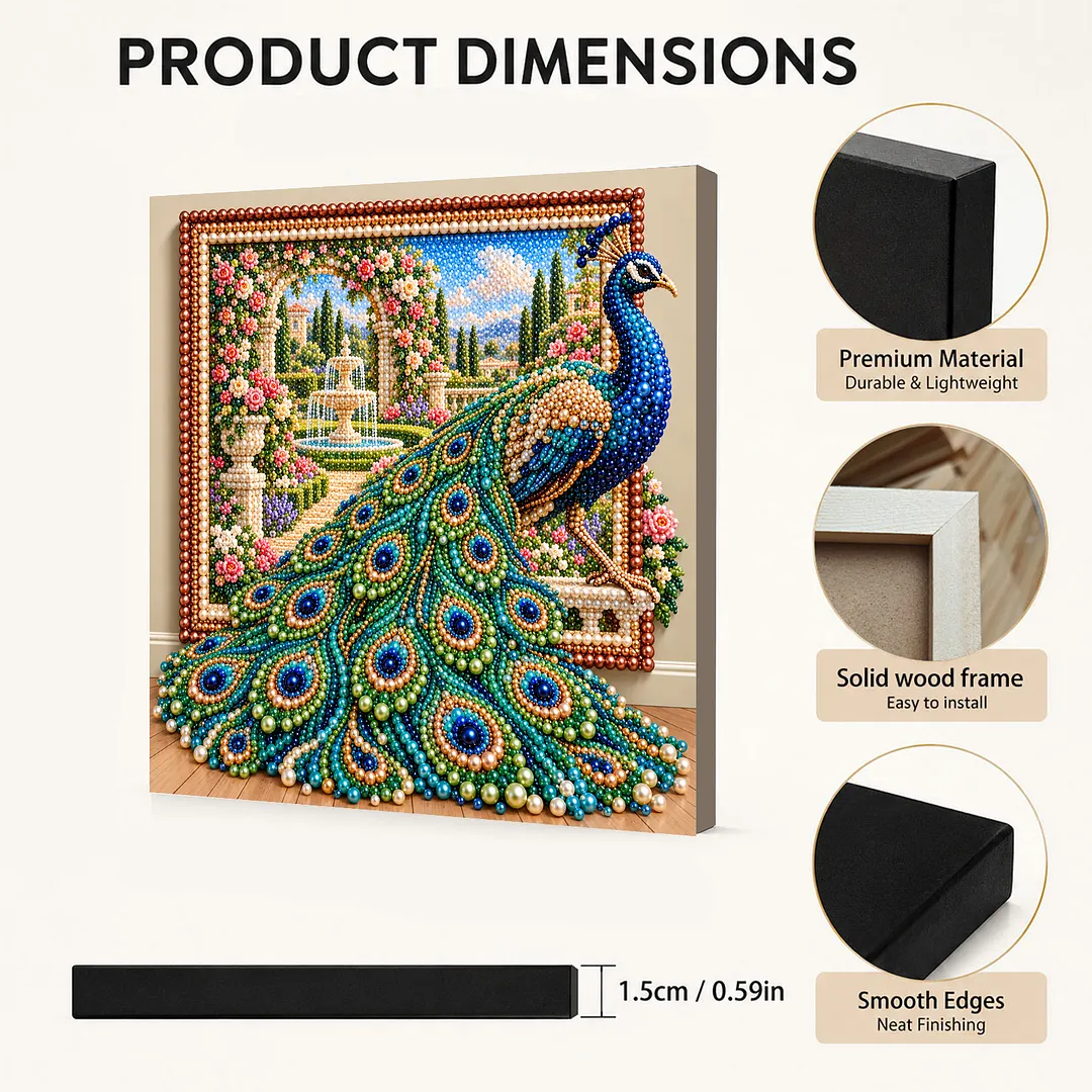 Framed Bead Painting Kit Pearl Peacock for Adults 11.81x11.81in