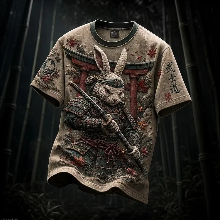 Men's Japanese Rabbit Samurai Print T-shirt